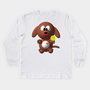 Cute Dapper Dog with a Dandelion Kids Long Sleeve T-Shirt